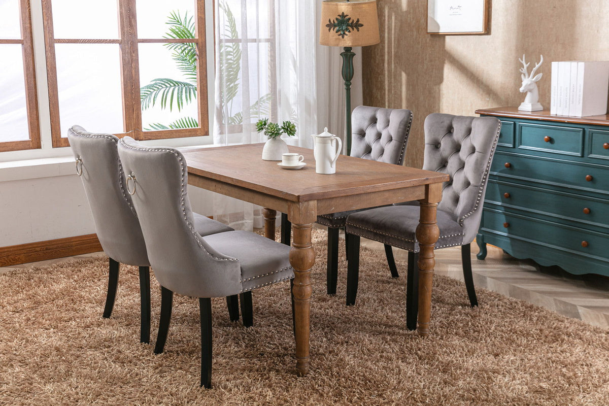 Tufted velvet dining chair set gray with nailhead trim, 4 chairs by HouseOfZazla on Tampa Home & Garden Store