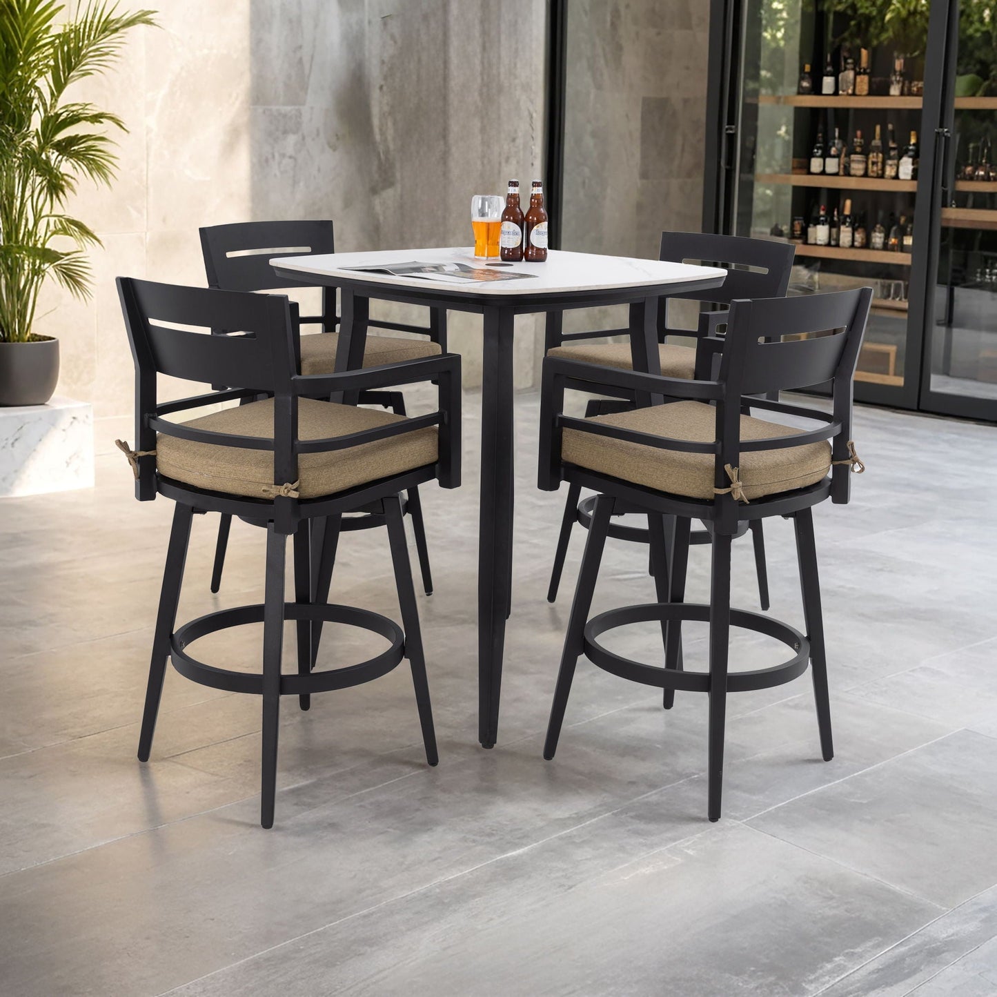Outdoor Patio Bar Set And Sintered Stone Table