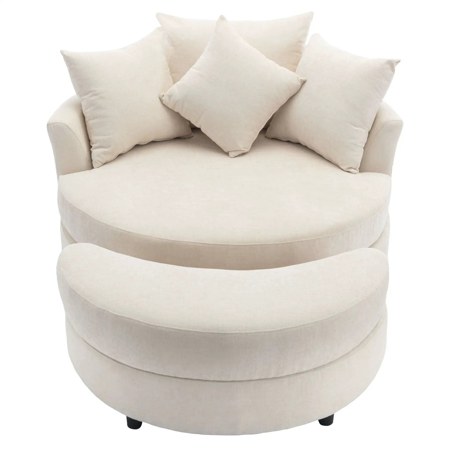 360-degree Swivel Accent Barrel Chair with 4 beige cushions, beige fabric on Tampa Home & Garden Store
