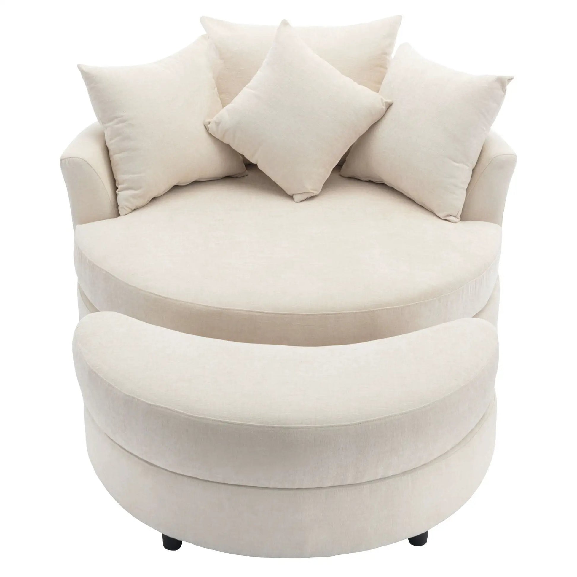 360-degree Swivel Accent Barrel Chair with 4 beige cushions, beige fabric on Tampa Home & Garden Store