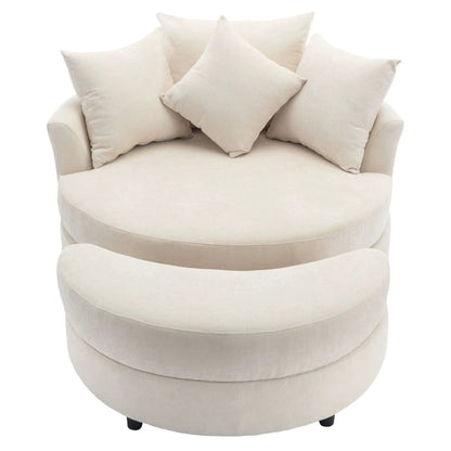 360-degree Swivel Accent Barrel Chair with 4 beige cushions, beige fabric on Tampa Home & Garden Store