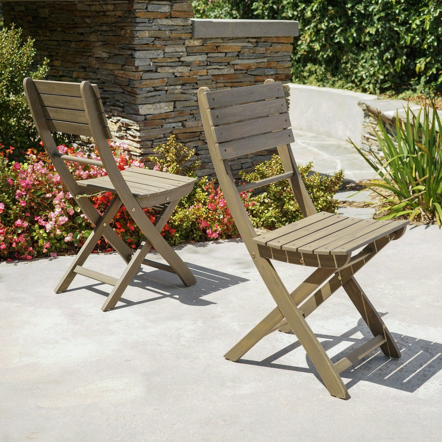 Outdoor Foldable Wood Dining Chair Set of Two