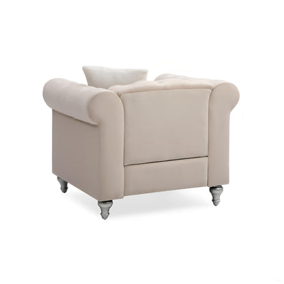 Contemporary lounge chair beige faux leather with rounded tufted arms by HouseOfZazla on Tampa Home & Garden Store