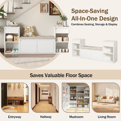 Entryway storage bench with cushion, white finish and drawers by Unique Piece Furniture on Tampa Home & Garden Store