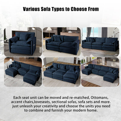 Modern Comfy Deep Seat Modular Sectional Sofa Cloud Couch With Ottoman navy HouseOfZazla on Tampa Home & Garden Store