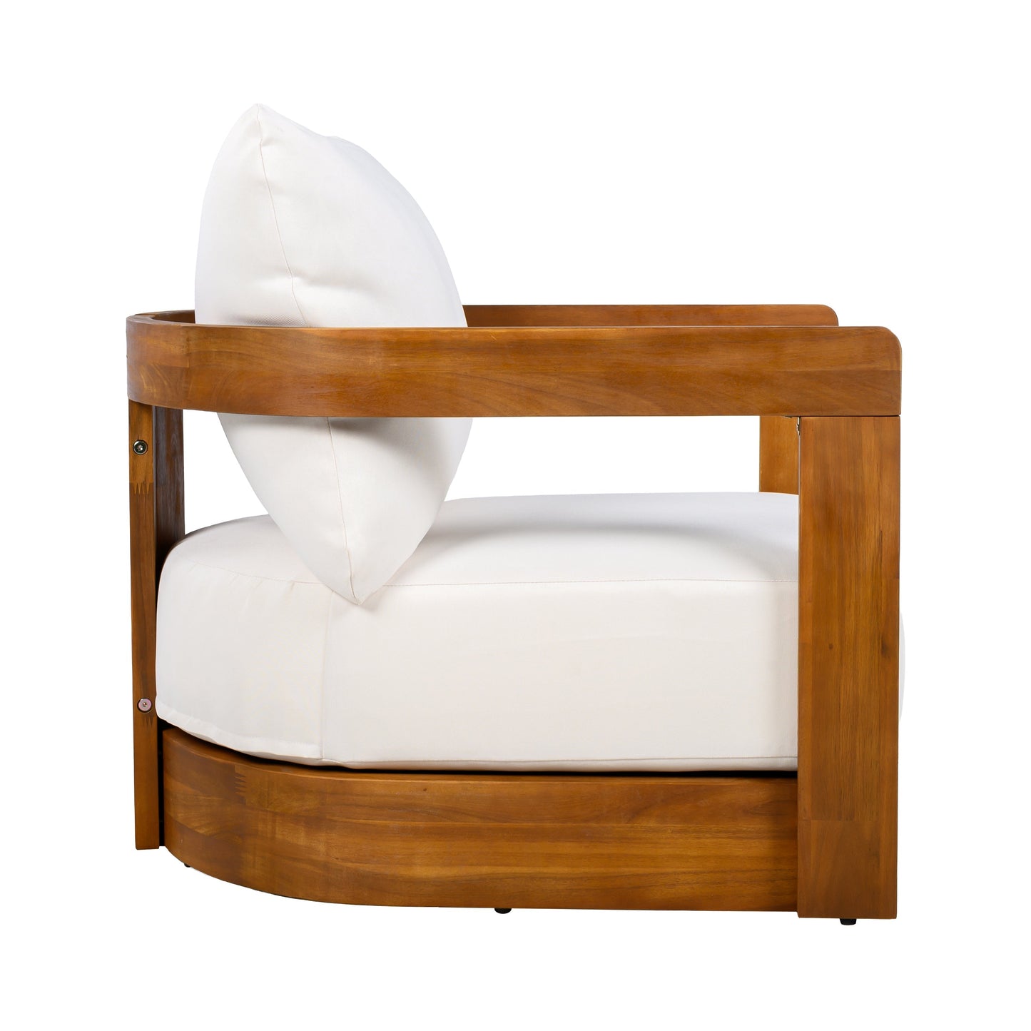 Premium Acacia Wood Outdoor Club Chair by HouseOfZazla with white cushions on Tampa Home & Garden Store
