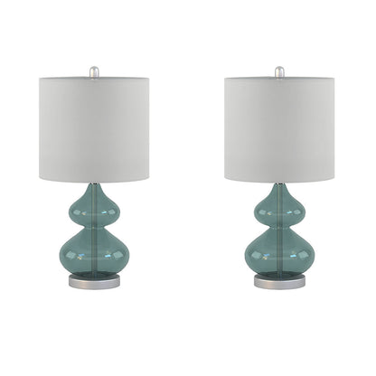 Ellipse Curved Glass Table Lamp set of 2, teal glass bodies and white shades on Tampa Home & Garden Store