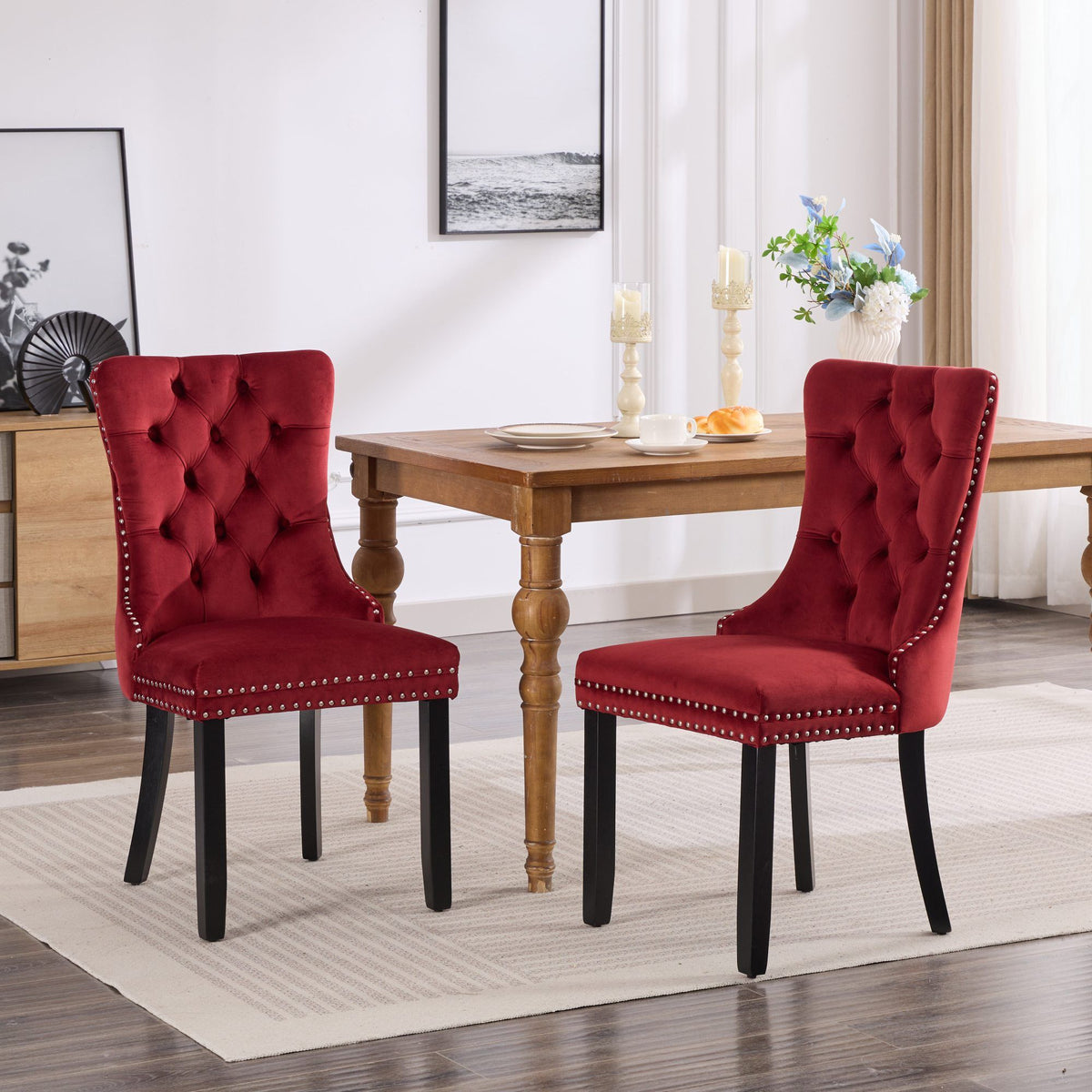 Classic velvet dining chairs burgundy with solid wood legs, set of 2 by HouseOfZazla on Tampa Home & Garden Store