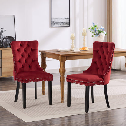 Classic velvet dining chairs burgundy with solid wood legs, set of 2 by HouseOfZazla on Tampa Home & Garden Store