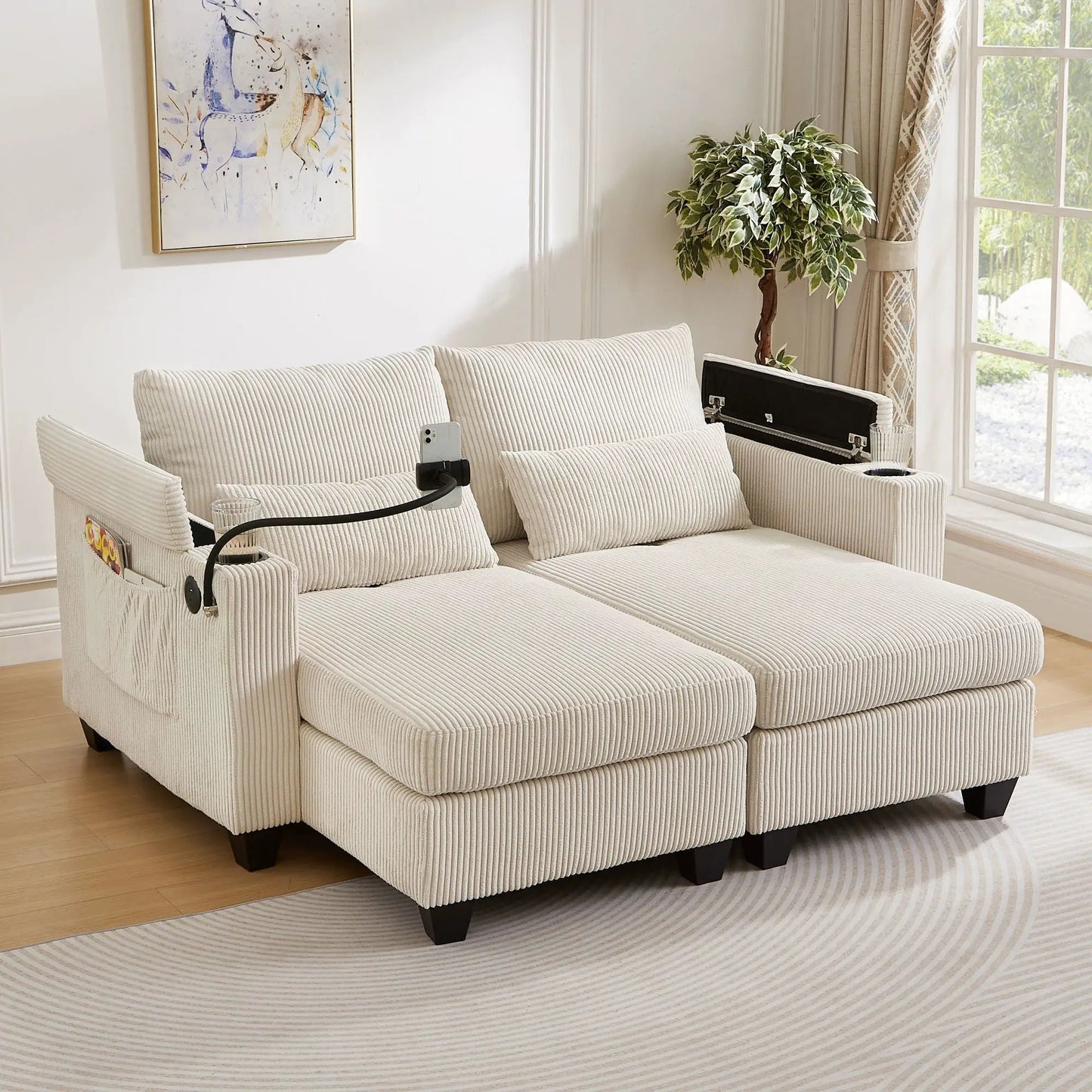 Convertible Chaise Lounge Chair With USB Ports