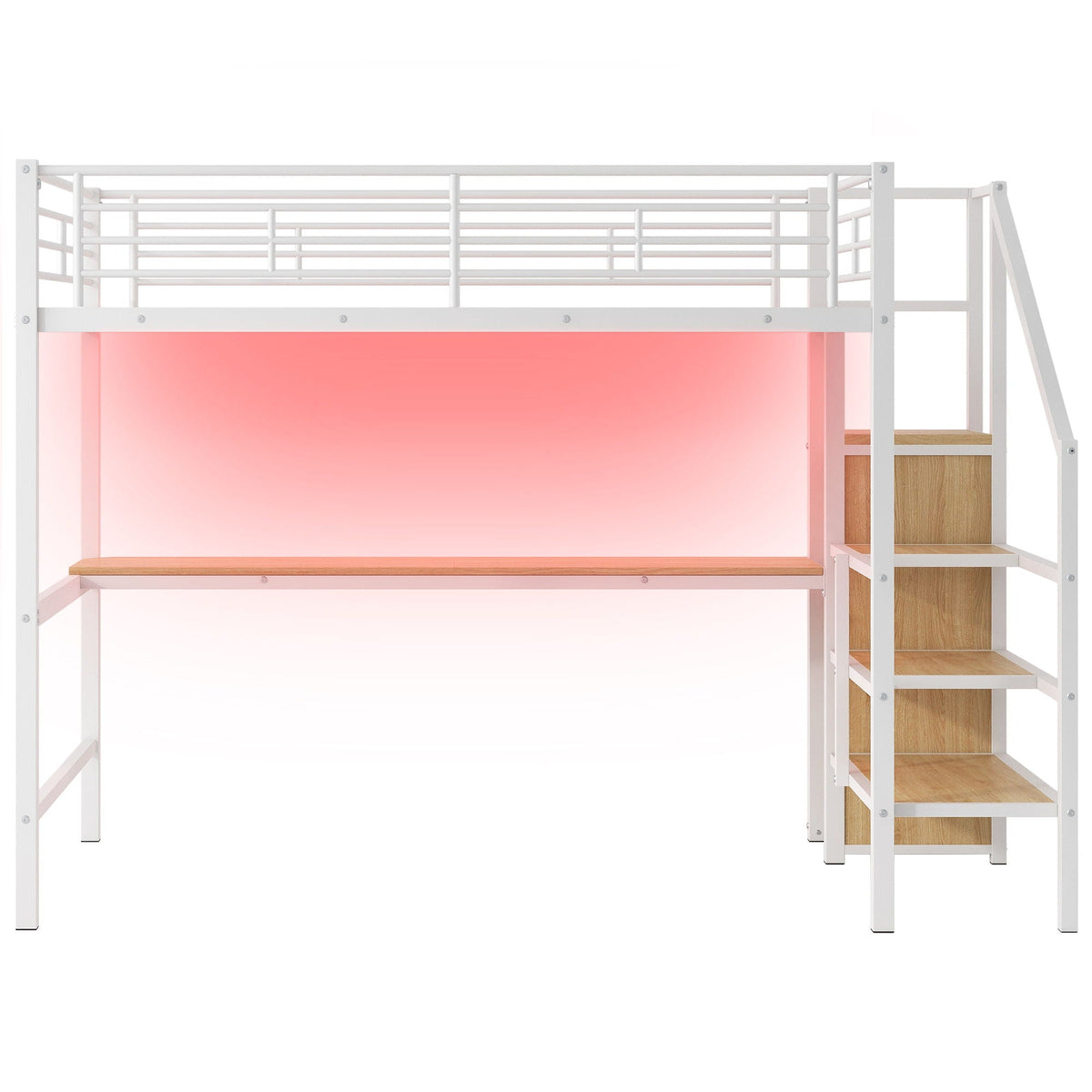 Loft Bed with Desk and Storage Staircase in white metal with wood steps by HouseOfZazla on Tampa Home & Garden Store