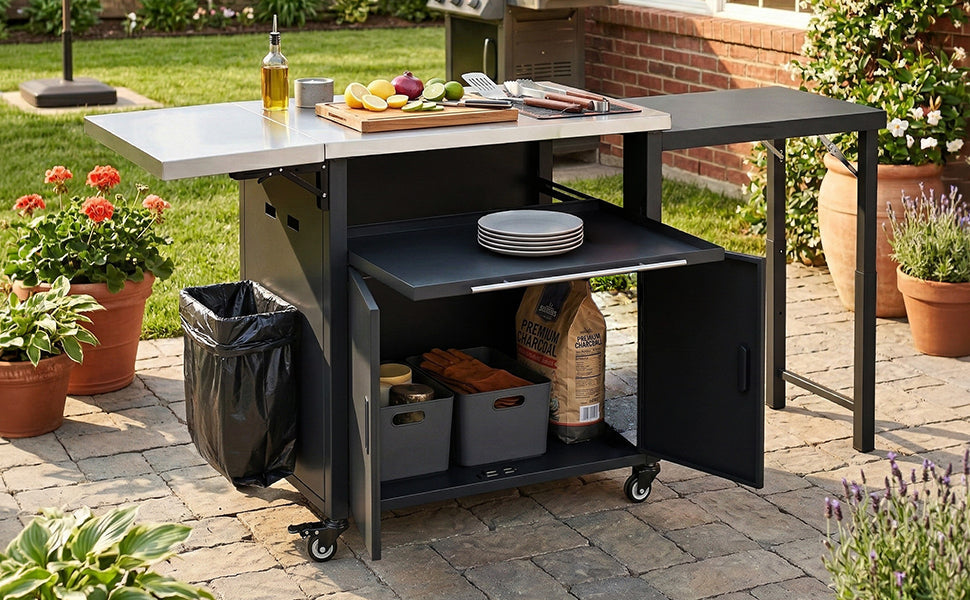 Foldable Outdoor Grill Cart and Prep Table