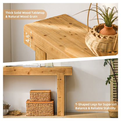 63in solid wood console table by HouseOfZazla with natural wood grain, rustic farmhouse design on Tampa Home & Garden Store