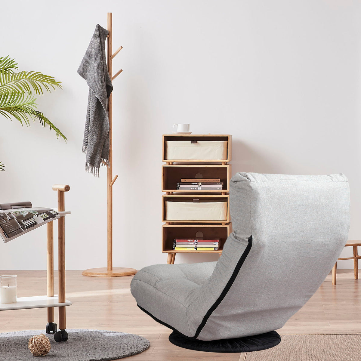 Adjustable Japanese reclining floor chair sofa in gray fabric by HouseOfZazla on Tampa Home & Garden Store