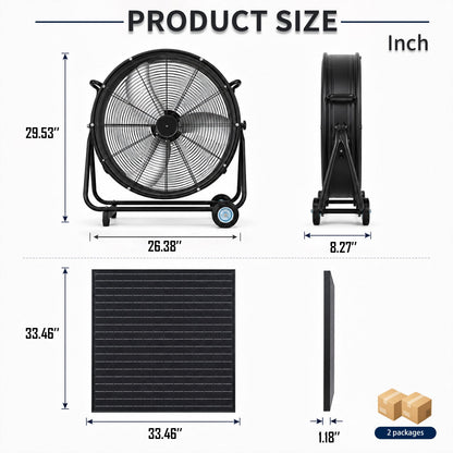 24-Inch Solar Floor-Standing Fan from HouseOfZazla with adjustable solar panel and wheels on Tampa Home & Garden Store