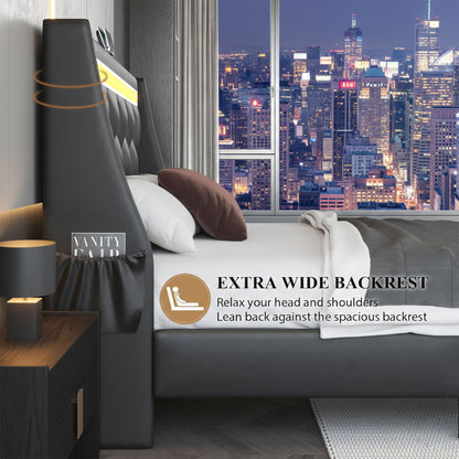 Wingback Upholstered Bed Frame Led and Usb