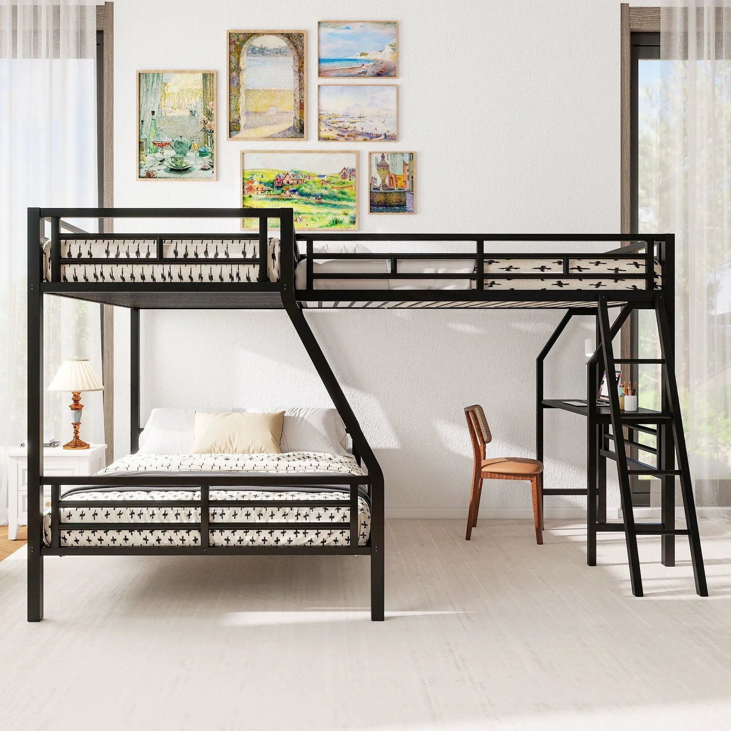 Twin Over Full Bunk Bed With Loft Desk L Shaped