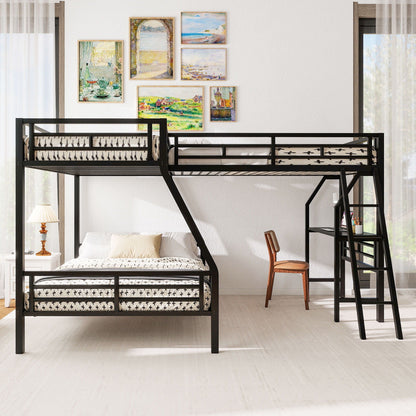 Twin over full bunk bed with loft and desk in black metal, for 3 sleepers HouseOfZazla on Tampa Home & Garden Store