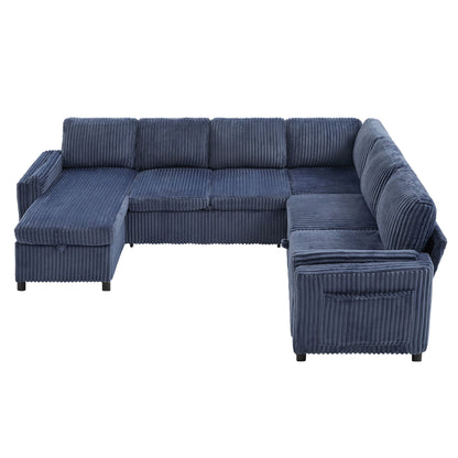 Convertible UShaped Sectional Sofa Bed HouseOfZazla blue corduroy upholstery on Tampa Home & Garden Store