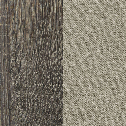 Funston queen bed brown oak finish with dark wood grain beside beige carpet HouseOfZazla on Tampa Home & Garden Store