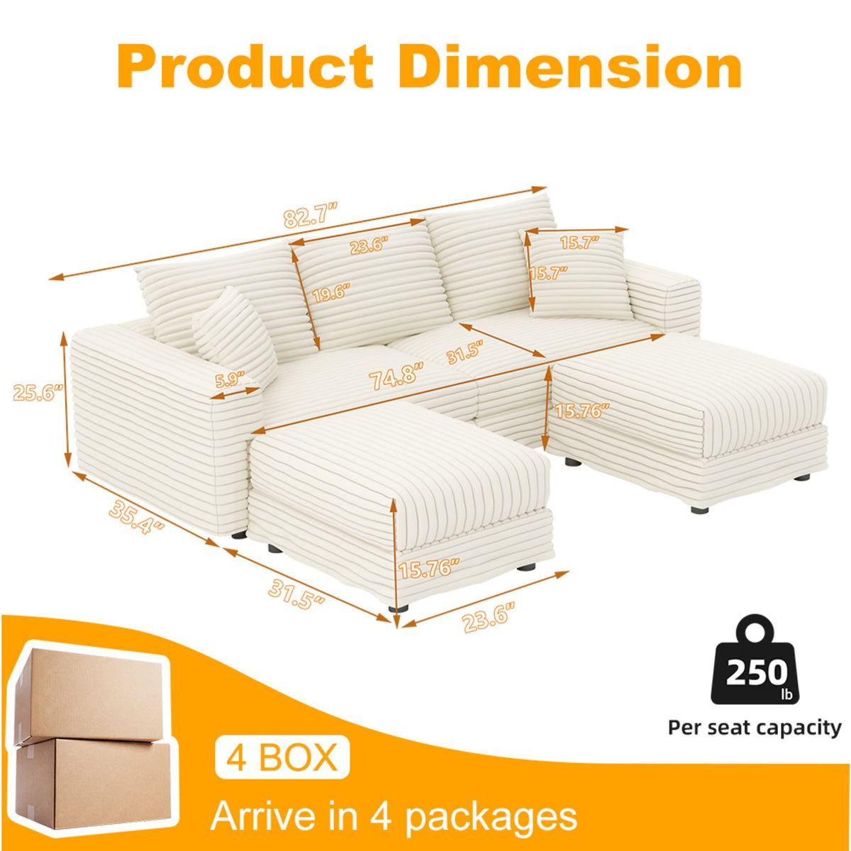 Deep Seat Sofa Bed With Ottoman and Soft Pillows