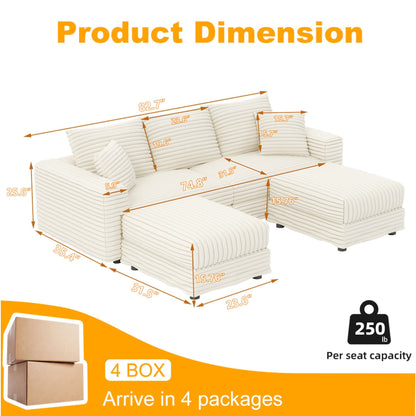 Deep Seat Sofa Bed With Ottoman and Soft Pillows