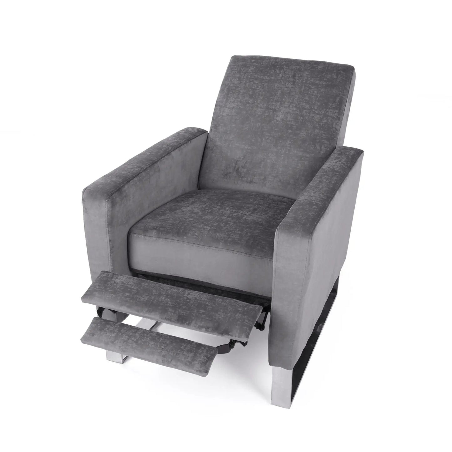 Bolt upholstered recliner chair with gray fabric and stainless steel base on Tampa Home & Garden Store