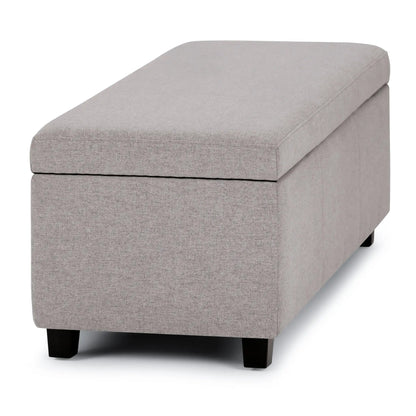 Avalon Multifunctional Storage Ottoman Bench gray linen with dark wood legs on Tampa Home & Garden Store