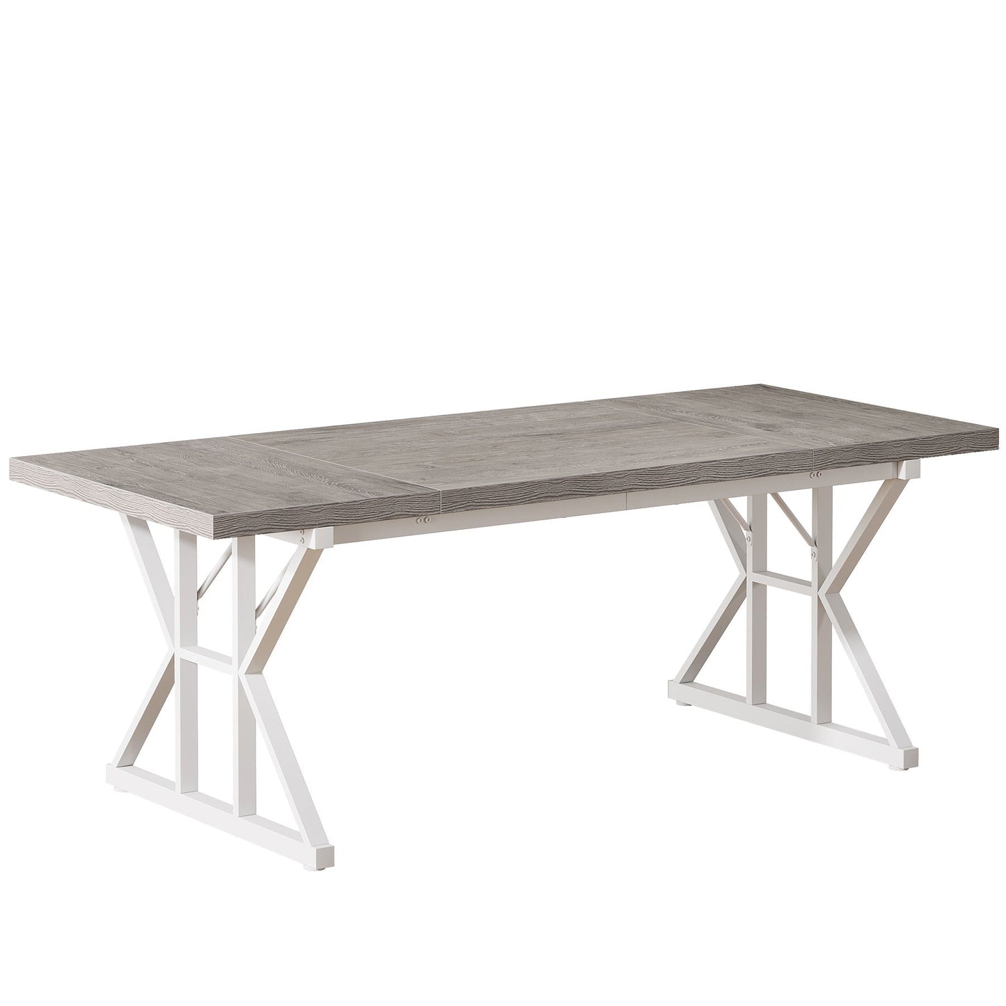 Rectangular dining table with X-trestle metal legs in gray wood finish HouseOfZazla on Tampa Home & Garden Store