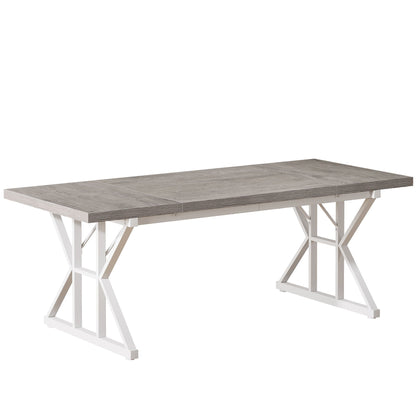 Rectangular dining table with X-trestle metal legs in gray wood finish HouseOfZazla on Tampa Home & Garden Store
