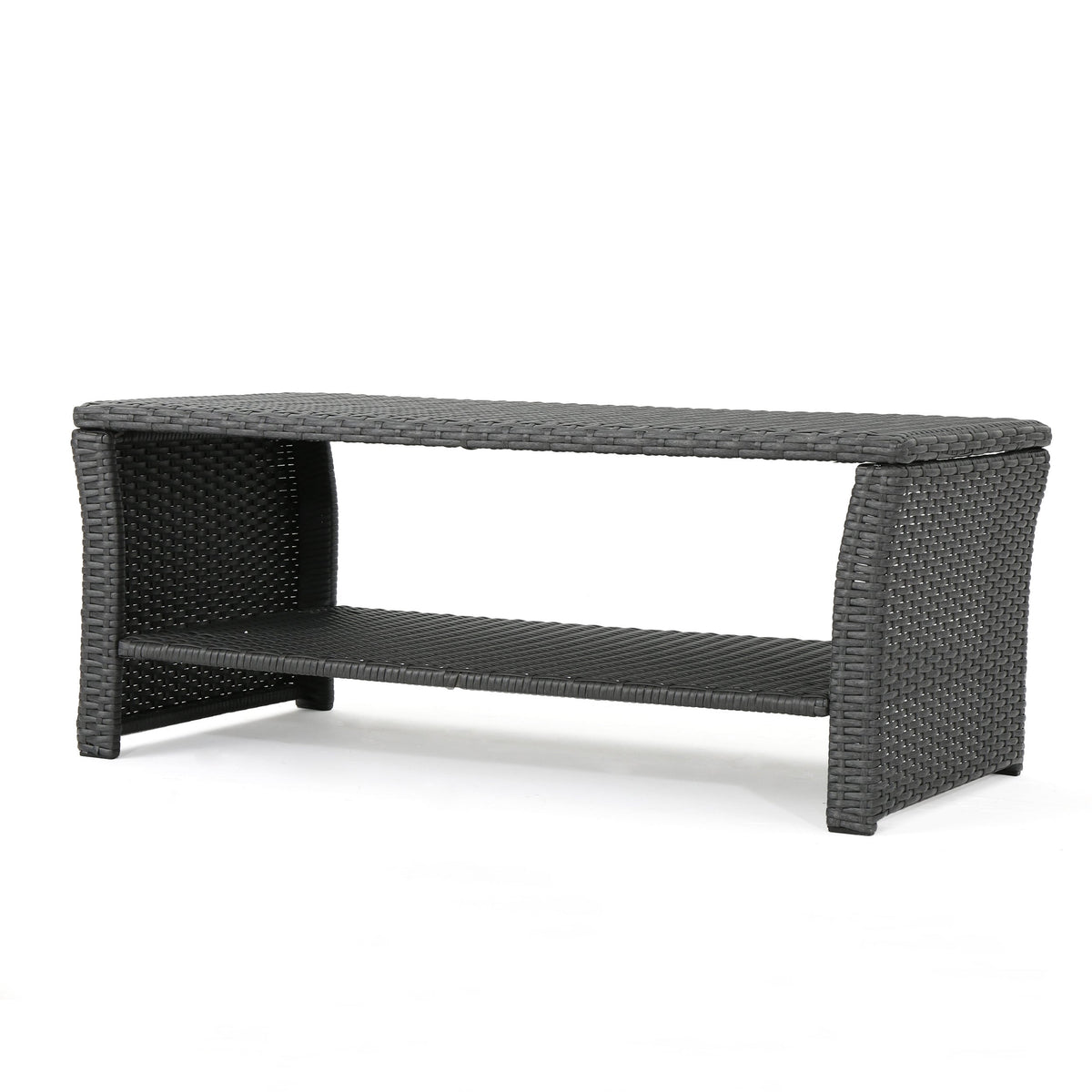 St Lucia outdoor dining table in grey wicker with open lower shelf on Tampa Home & Garden Store