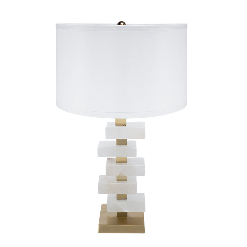 D15x26.7 White and Gold Alabaster Slab Table Lamp with stacked alabaster blocks and brass accents on Tampa Home & Garden Store