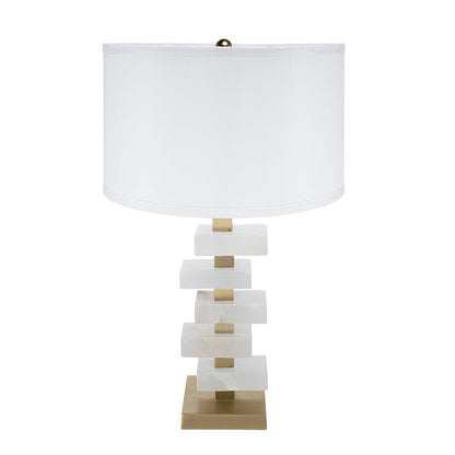 D15x26.7 White and Gold Alabaster Slab Table Lamp with stacked alabaster blocks and brass accents on Tampa Home & Garden Store