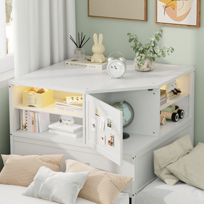 Compact L Shaped Bed Frame with Trundle and Desk