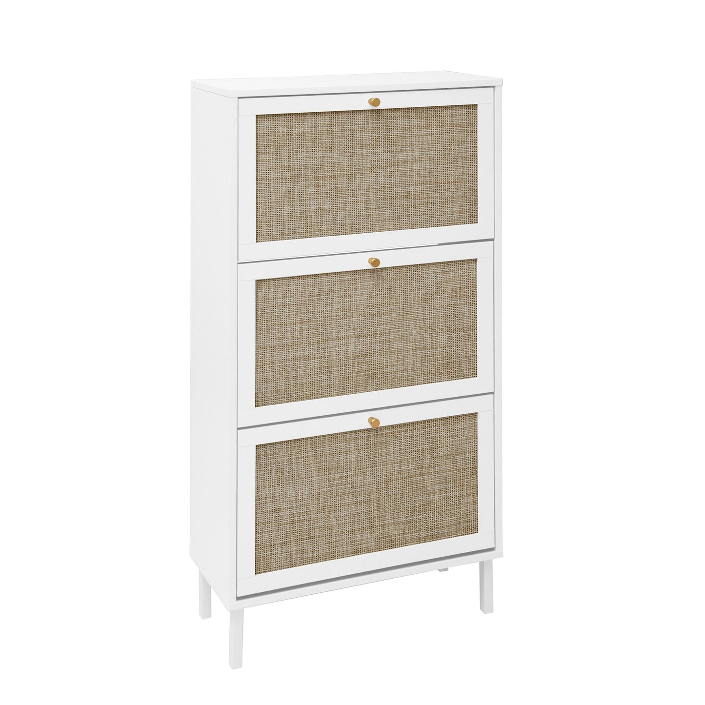 Modern white rattan 3-door shoe rack cabinet by HouseOfZazla for entryway on Tampa Home & Garden Store