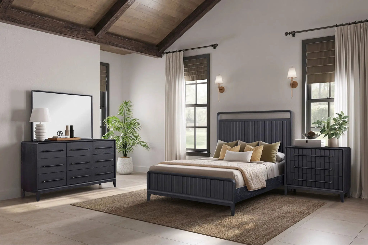 Design Open Panel Bed by Unique Piece Furniture in dark espresso finish with slatted headboard on Tampa Home & Garden Store