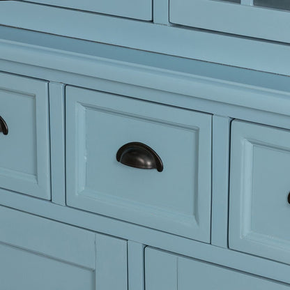 Solid acacia wood accent cabinet blue finish with black cup pulls on Tampa Home & Garden Store