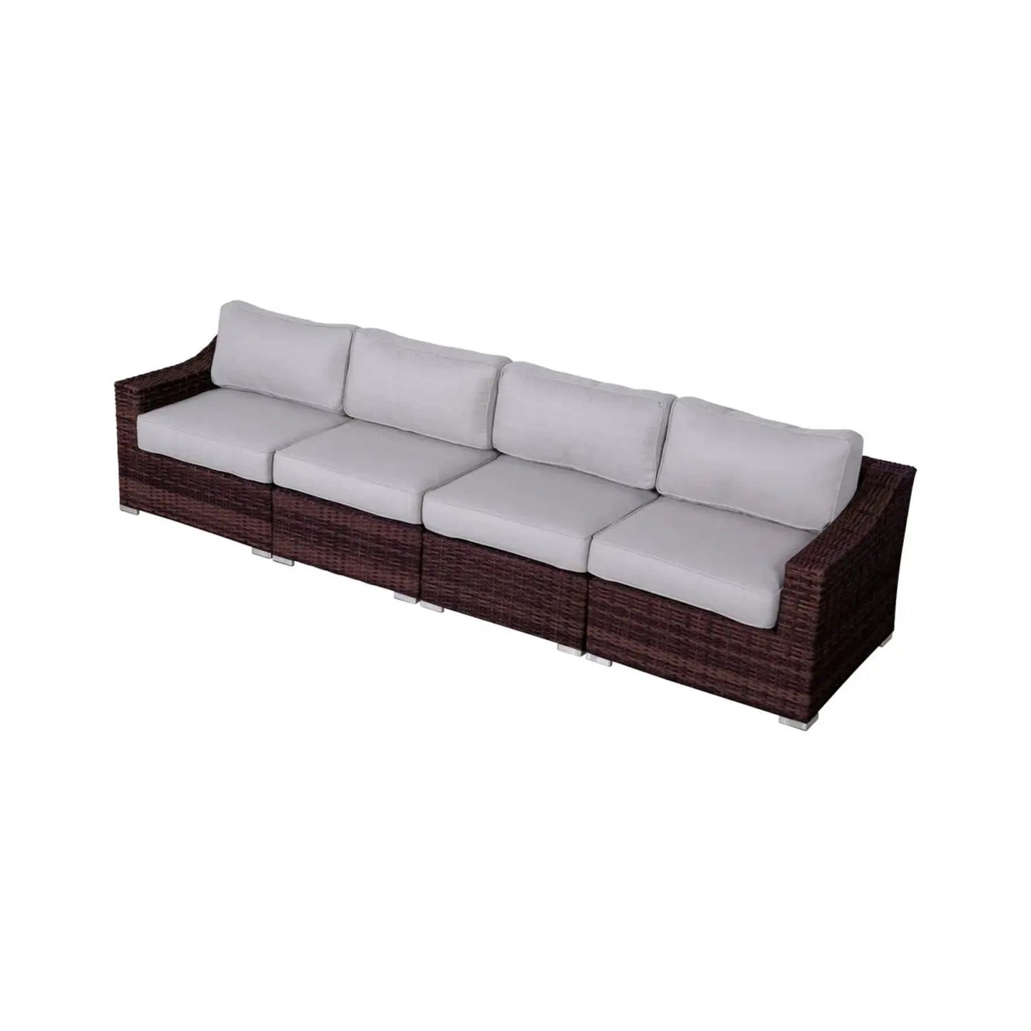 Contemporary outdoor rattan wicker sectional seating group with cushions in dark brown weave on Tampa Home & Garden Store