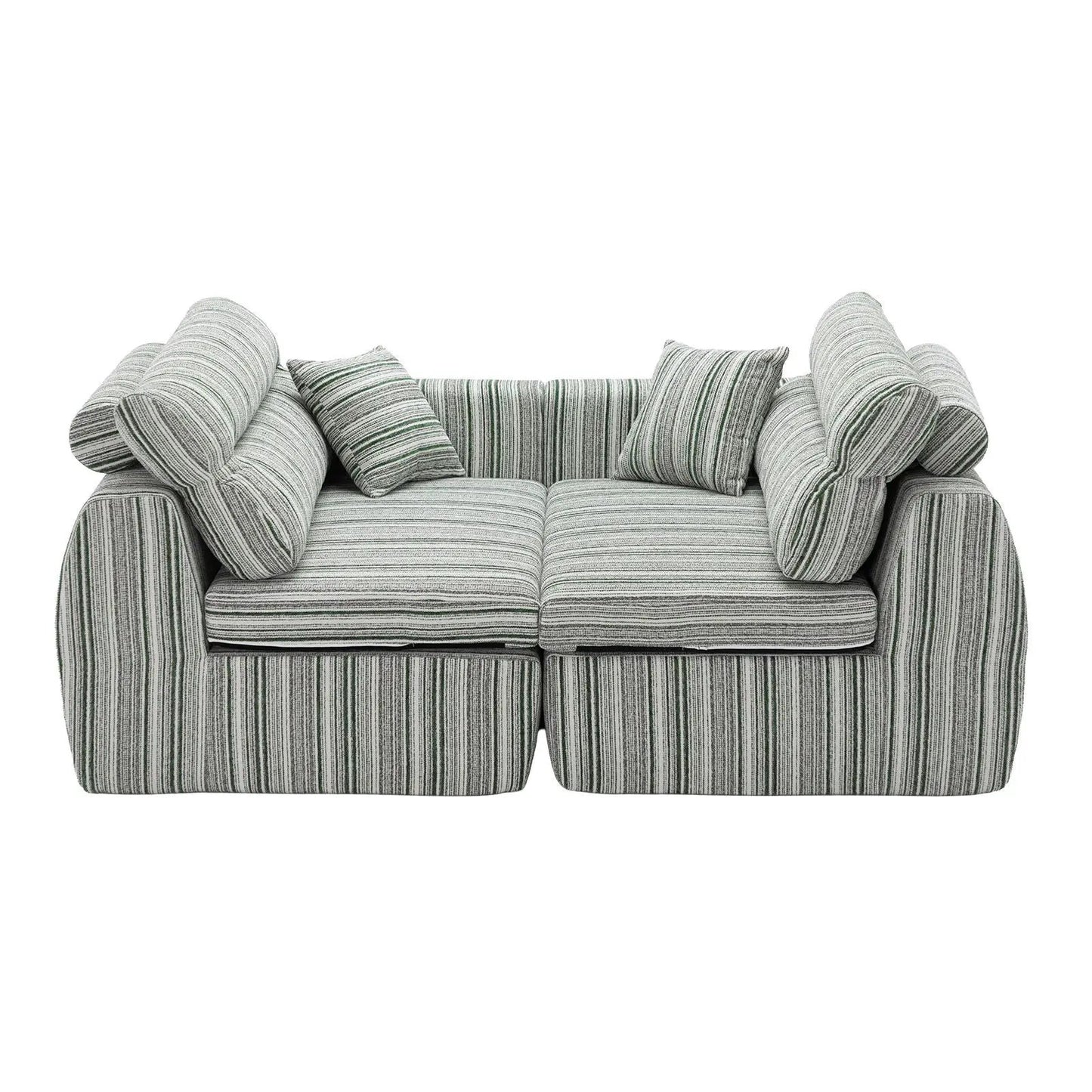 3 Seater stationary sofa with striped grey-green fabric and throw pillows on Tampa Home & Garden Store