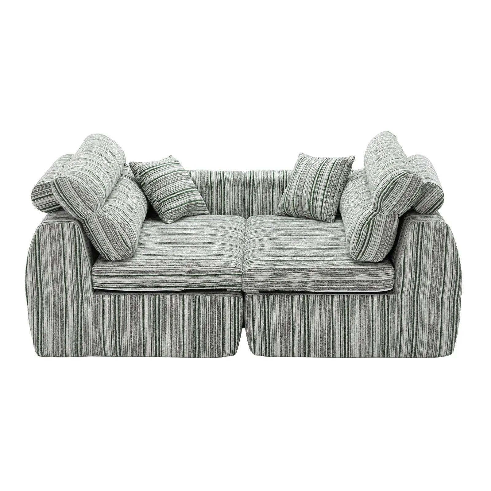 3 Seater stationary sofa with striped grey-green fabric and throw pillows on Tampa Home & Garden Store