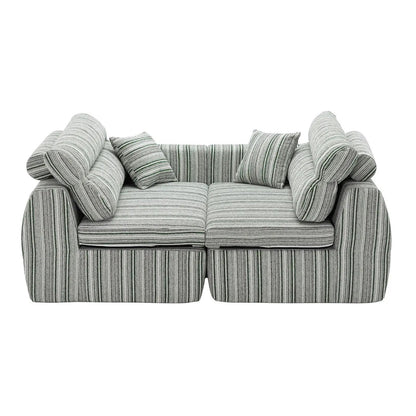 3 Seater stationary sofa with striped grey-green fabric and throw pillows on Tampa Home & Garden Store