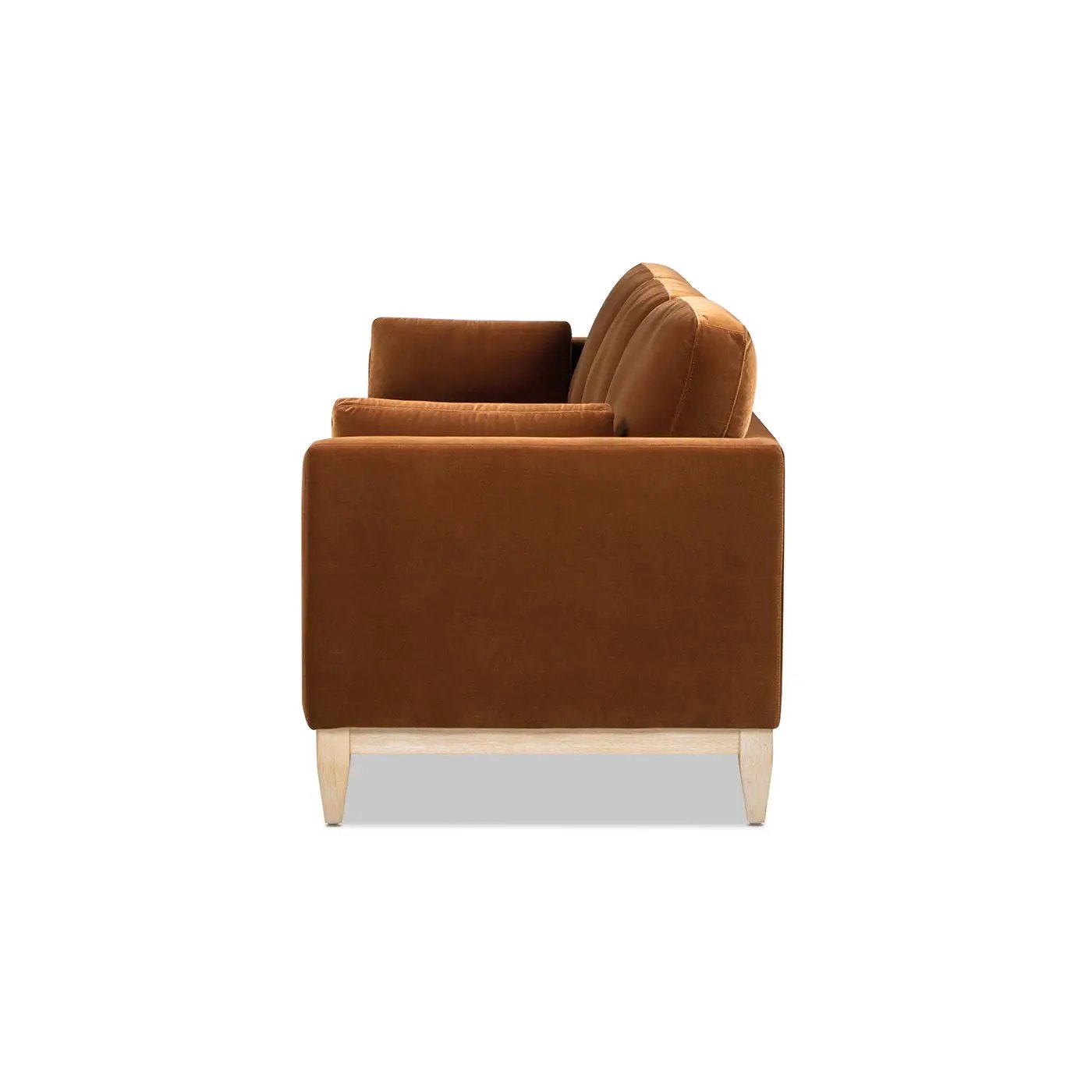 Knox - Modern Farmhouse Sofa brown velvet upholstery, light wood legs stationary sofa on Tampa Home & Garden Store