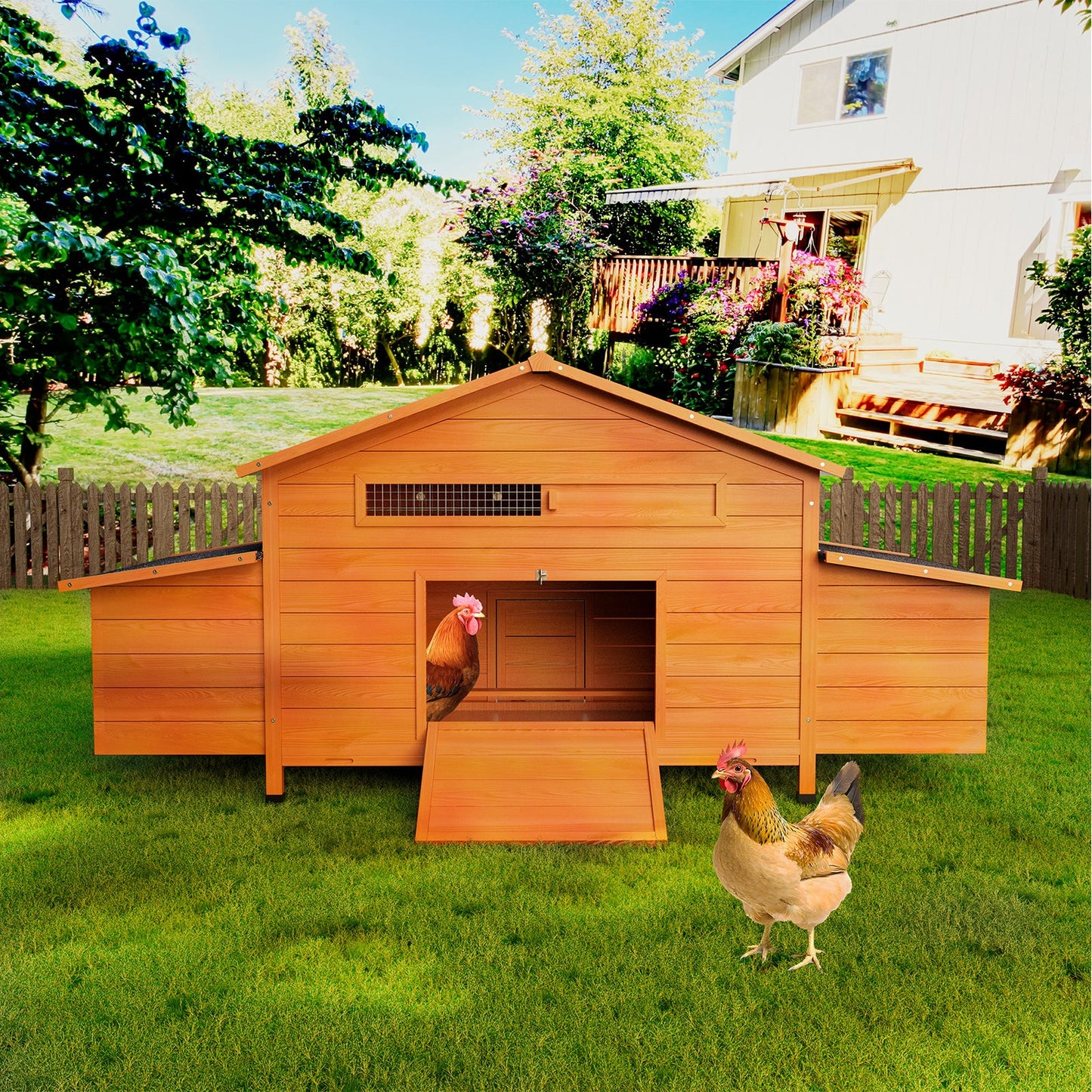 Large Wooden Chicken Coop with 2 Nesting Boxes