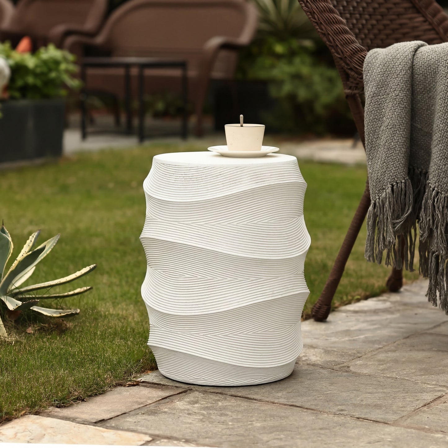 Antique Magnesium Oxide Outdoor and Garden Side Table