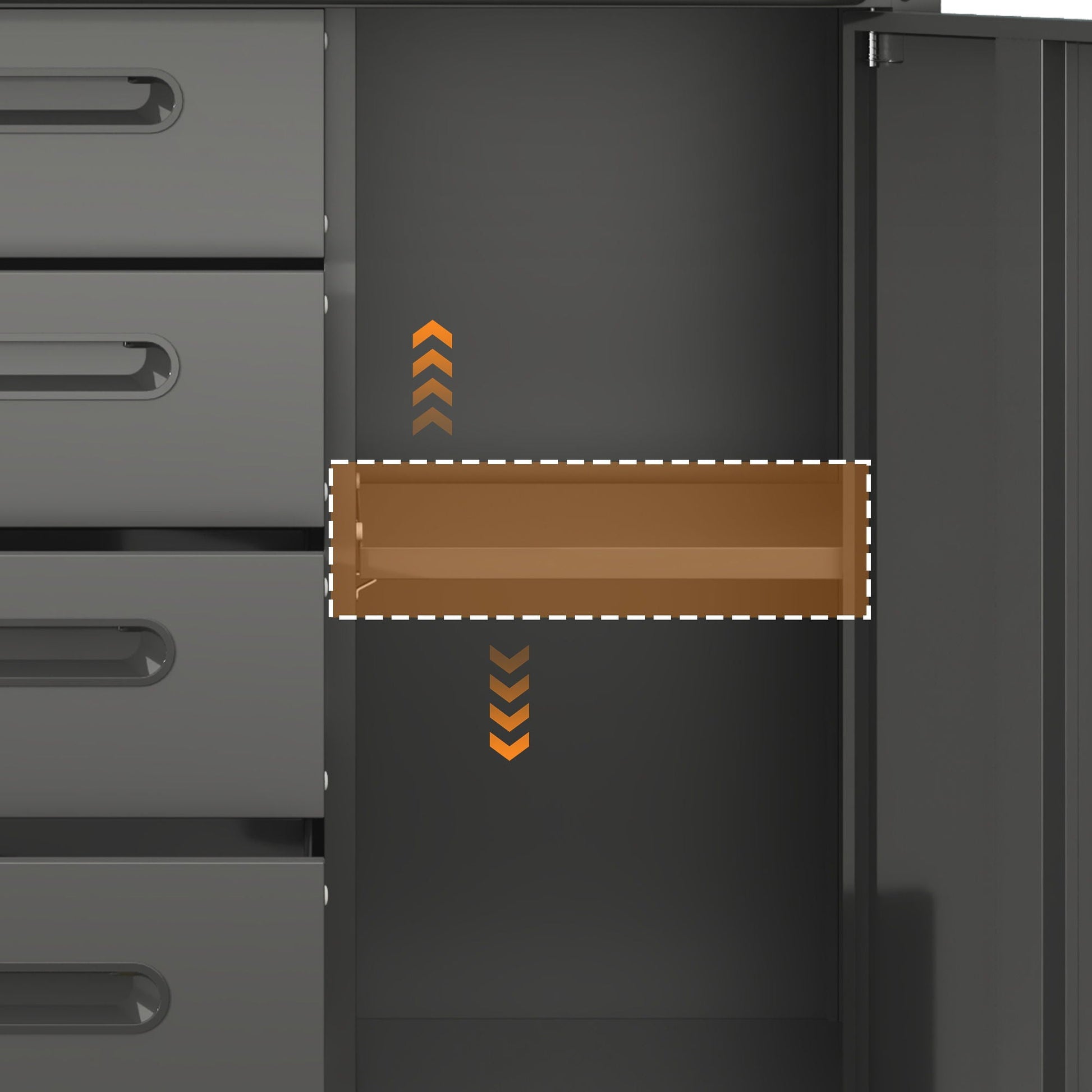 Sturdy steel tool storage cabinet with drawers and tall compartment in dark gray on Tampa Home & Garden Store