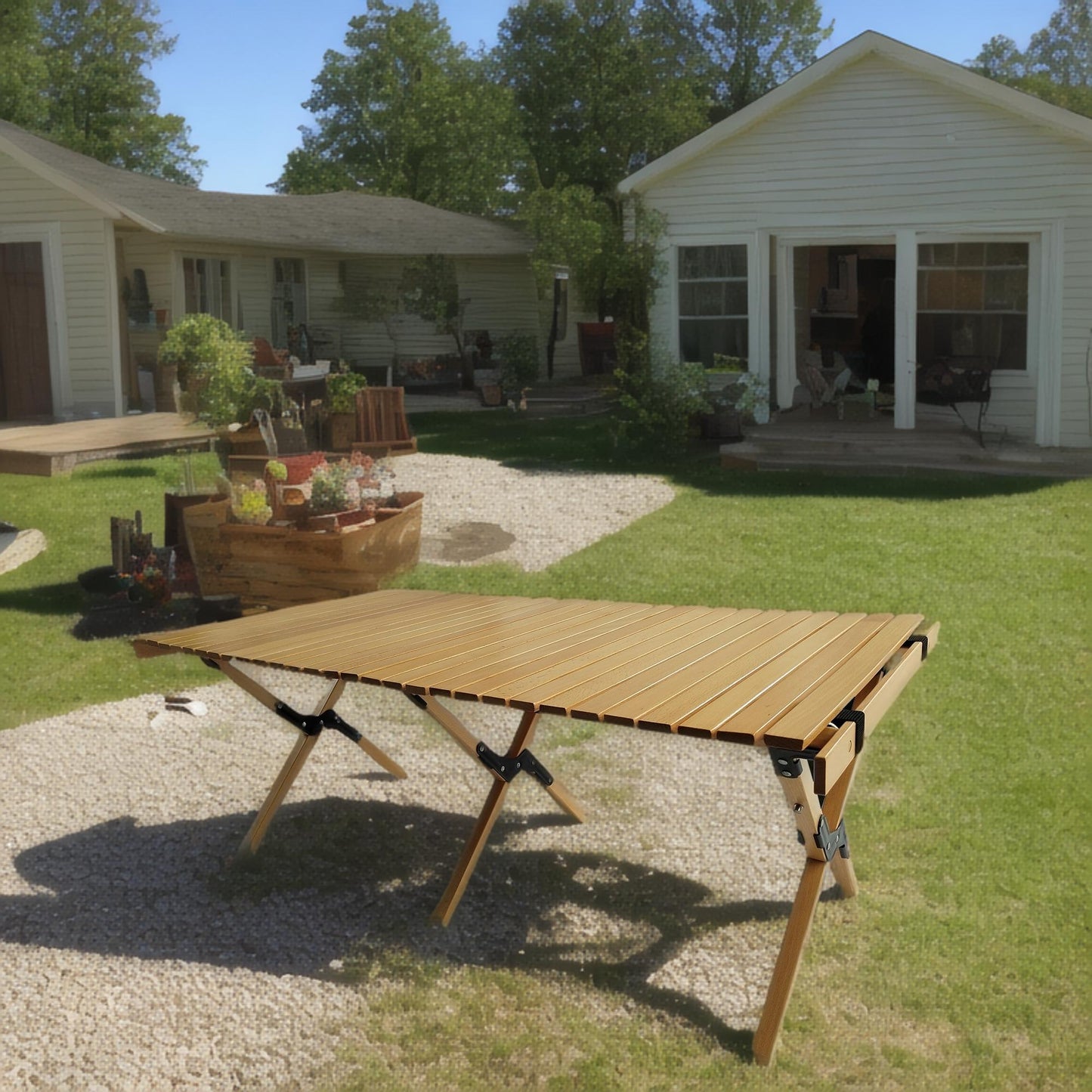 Natural Wood Foldable and Portable Dining Table
