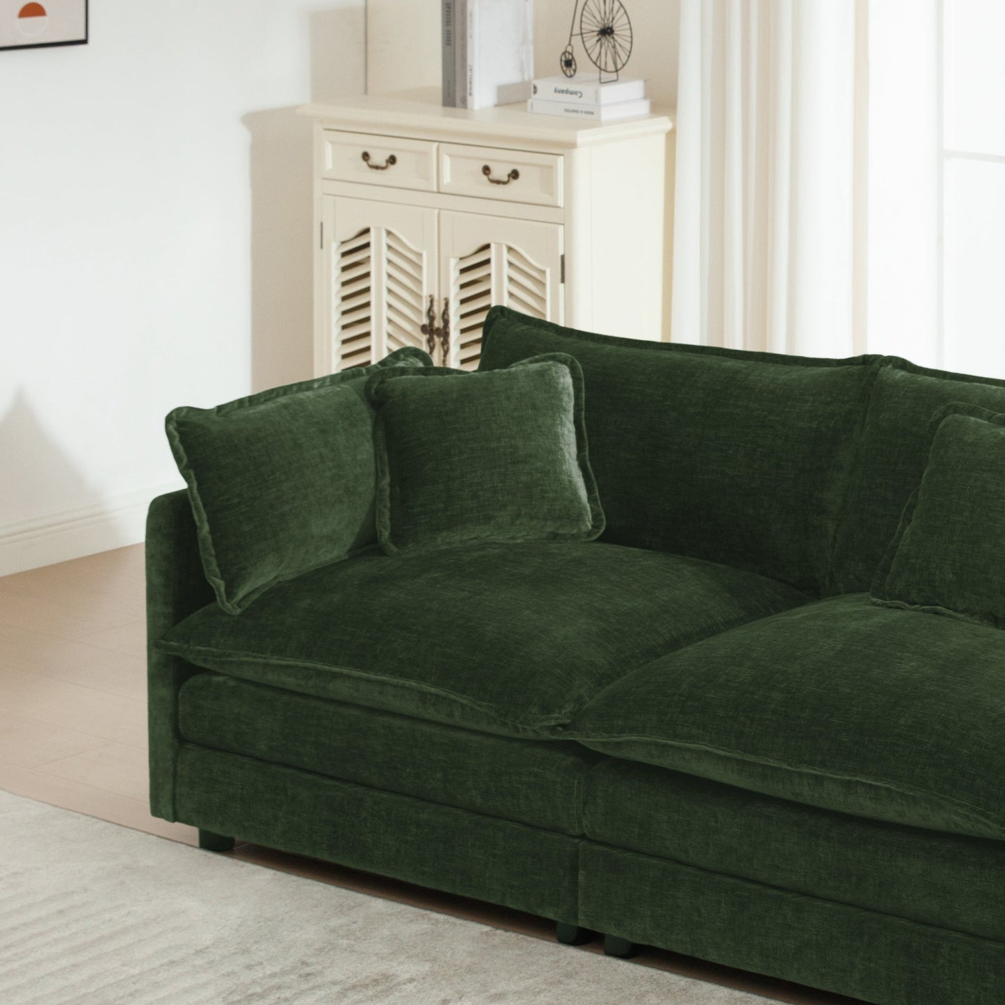 U-Shaped Sectional Sofa emerald green velvet by HouseOfZazla with reversible footrest on Tampa Home & Garden Store