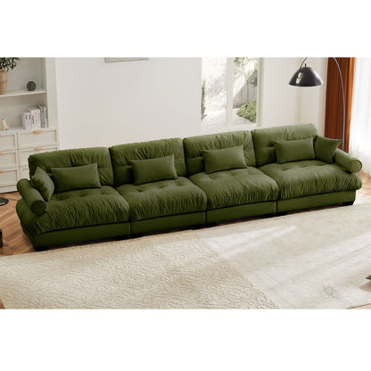Super Comfort Modular Sectional Sofa in green velvet with tufted cushions by HouseOfZazla on Tampa Home & Garden Store