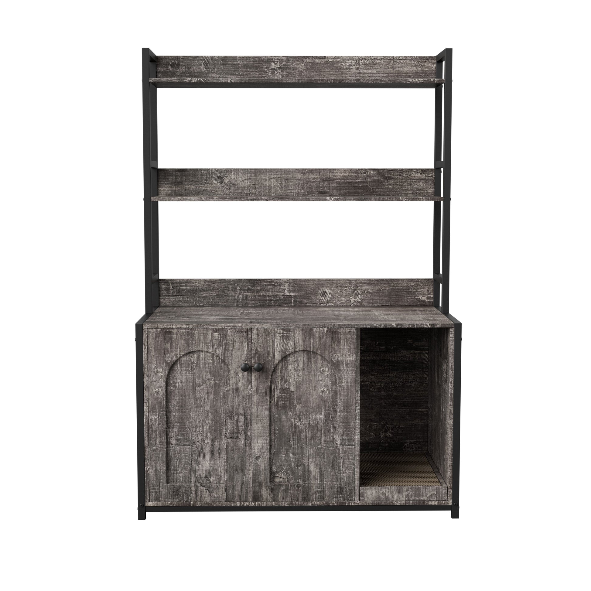 Large cat litter box enclosure cabinet in weathered wood with metal frame HouseOfZazla on Tampa Home & Garden Store