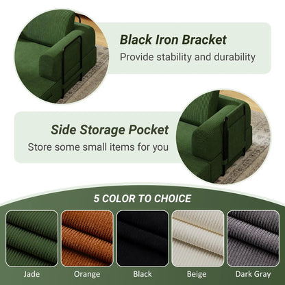Convertible sleeper futon sofa in green upholstery with cylindrical pillow, fixed frame on Tampa Home & Garden Store